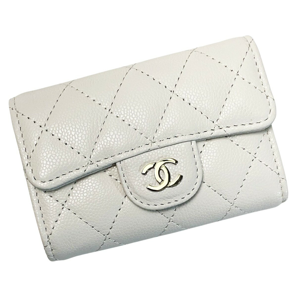 ☆☆【中古】CHANEL シャネル マトラッセ ホワイト キーケース 4連 キャビアスキン レディース ゴールド金具 Aランク