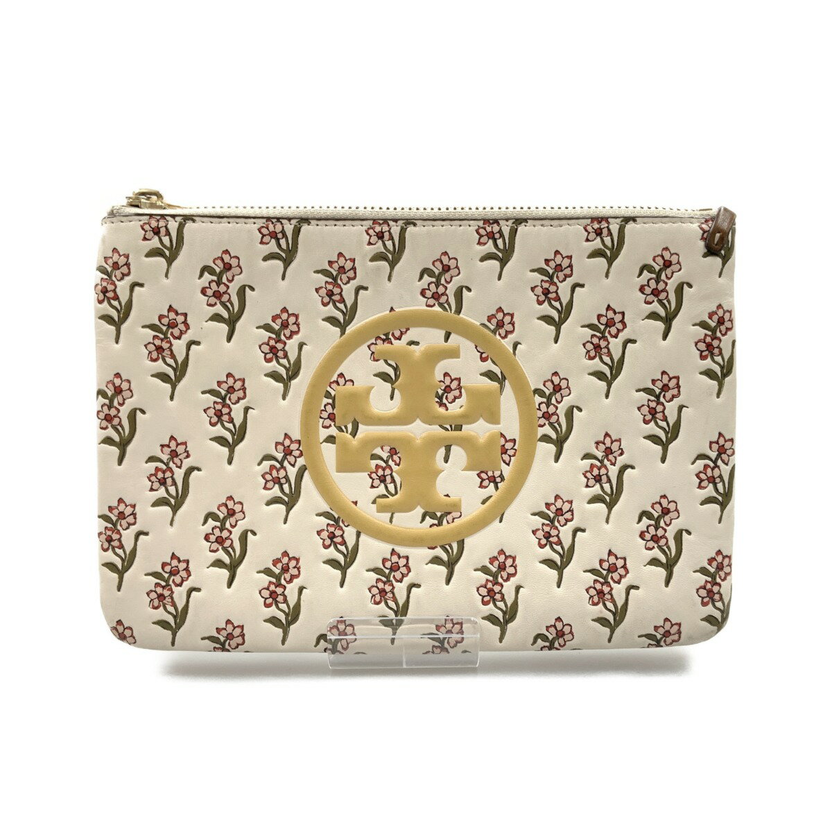 〇〇【中古】TORY BURCH トリーバーチ ペリーボンベダブルジップ ショルダーバッグ ホワイト x ブラウン Bランク
