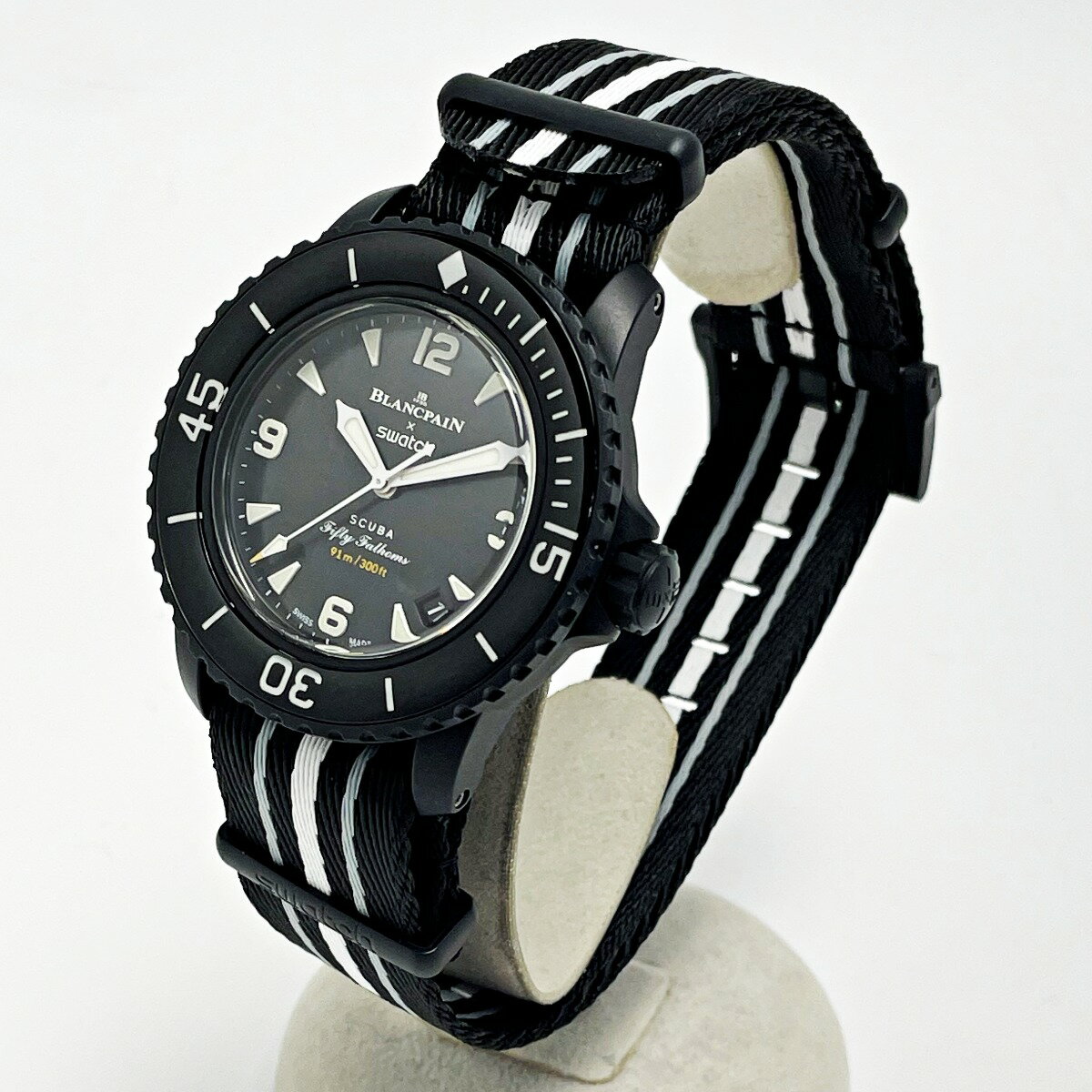 ☆☆【中古】SWATCH スウォッチ BLANCPAINxSWATCH フィフティファゾムス オーシャンオブストーム S035B400 自動巻き 腕時計 箱有 Aランク