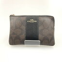 〇〇【中古】COACH コーチ シグネチャー コーナー ジップ リストレット コスメポーチ F58035 ブラウン Bランク