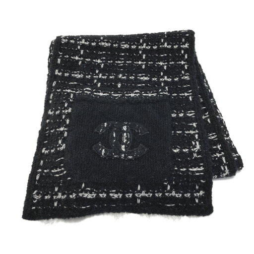☆☆【中古】CHANEL シャネル ココマーク ポケット付き マフラー ブラック ウール/カシミヤ/シルク ストール Bランク ☆☆【中古】CHANEL シャネル ココマーク ポケット付き マフラー ブラック ウール/カシミヤ/シルク ストール Bランク