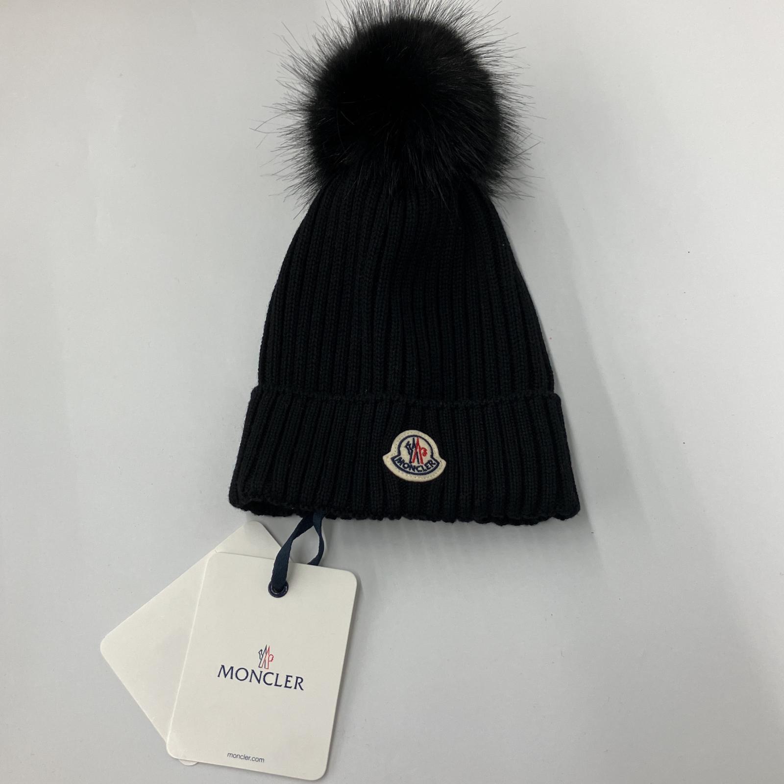 △△【中古】MONCLER モンクレール ニットキャップ ビーニー ブラック キッズ 54-56cm タグ付 Sランク