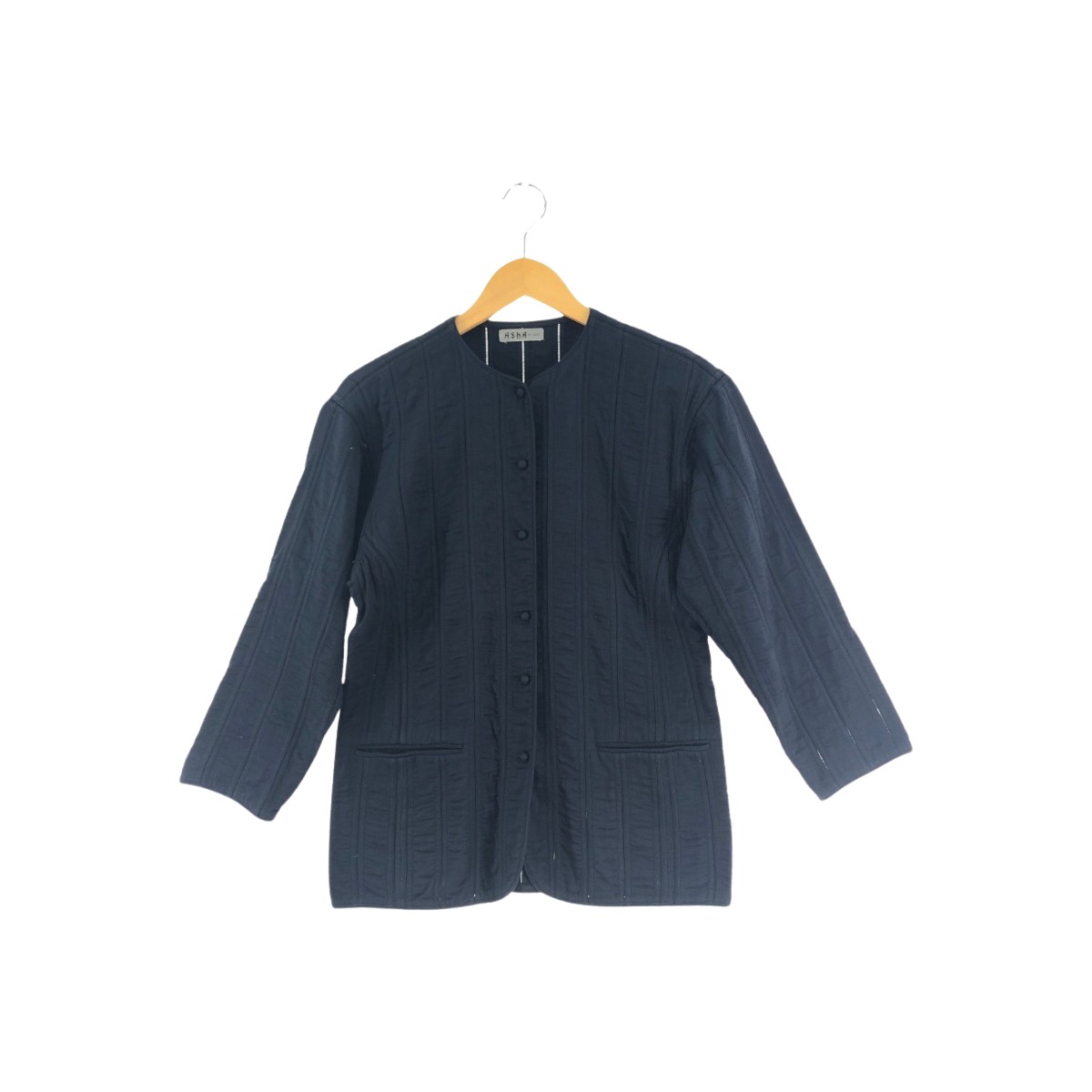▼▼【中古】ASHA by MDS レディース ノーカラージャケット イッセイ ミヤケ コットンジャケット ネイビー Bランク