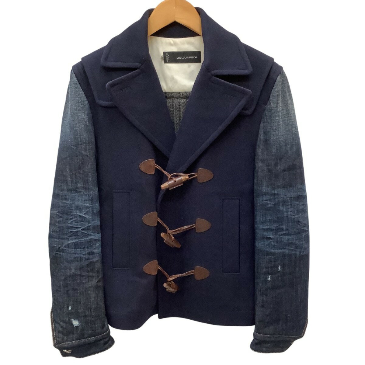 【中古】Dsquared2 ディースクエアード メンズ ダッフルコート SIZE 44 袖デニム切り替え ネイビー Bランク(4)