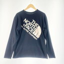 〇〇【中古】THE NORTH FACE ザノースフェイス メンズ 長袖Tシャツ JUMBO LOGO サイズM AT37861 ブラック×ベージュ Bランク