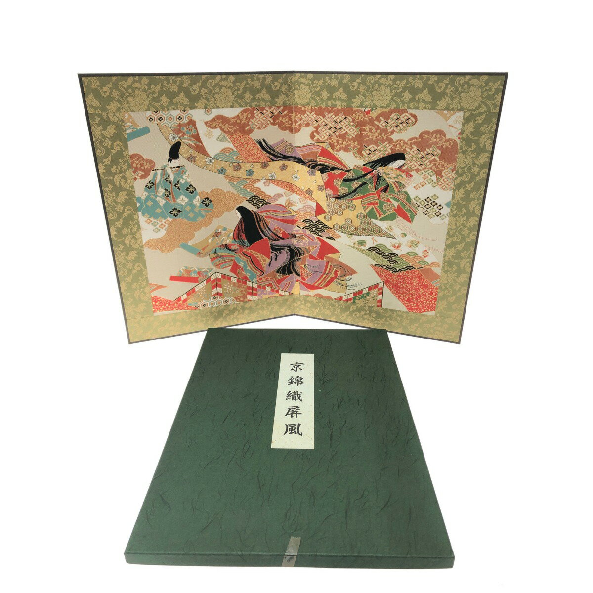 ▼▼【中古】古澤仏壽堂 インテリア小物 京都 西陣織 金襴 京錦織屏風 源氏絵巻 Bランク