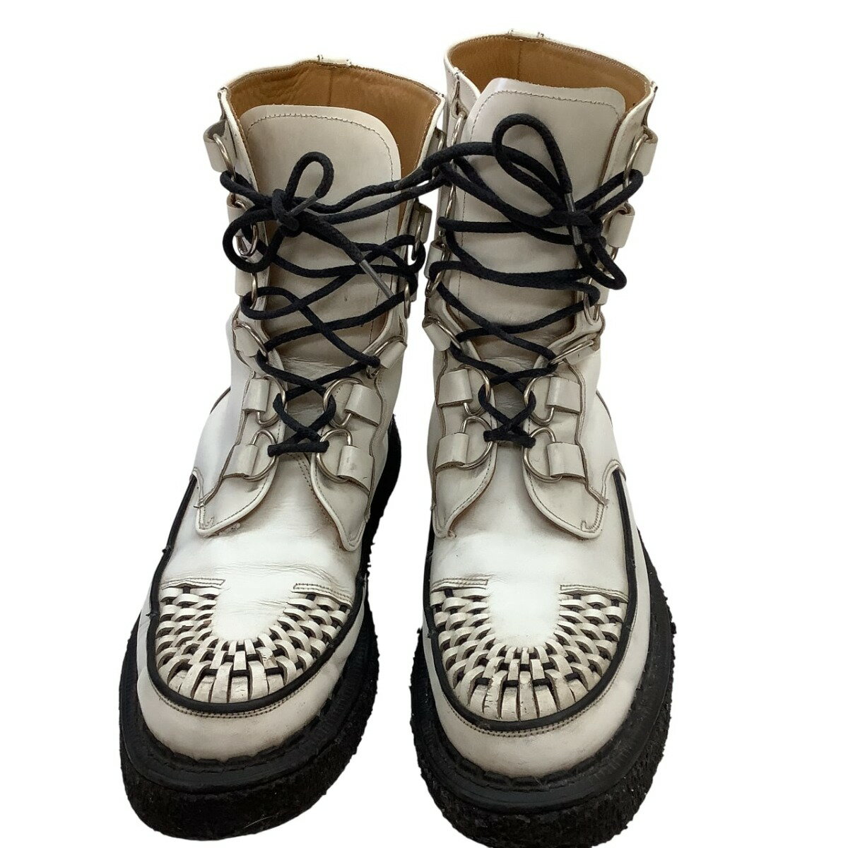 【中古】GEORGE COX ジョージコックス GLAY TERU 6Dリング レースアップブーツ SIZE 8 ホワイト Bランク