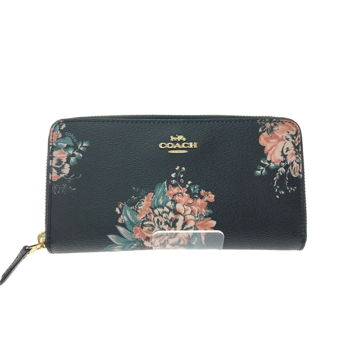 ▼▼【中古】COACH コーチ レディース長財布 トス ブーケ フラワー プリント アコーディオン ジップアラウンド F32435 ブラック Bランク
