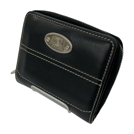 △△【中古】CELINE セリーヌ 二つ折りレザー財布 プレートロゴ トリオンフ PP-CI-1017 ブラック Bランク △△【中古】CELINE セリーヌ 二つ折りレザー財布 プレートロゴ トリオンフ PP-CI-1017 ブラック Bランク
