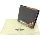 △△【中古】BURBERRY LONDON バーバリーロンドン 二つ折り財布 アイコンストライプ 布袋付 8033846 ブラック Bランク