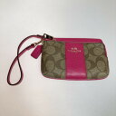 ◎◎【中古】COACH コーチ シグネチャー ダブルコーナージップ リストレットポーチ F52853 ピンク Bランク