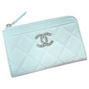 ☆☆【中古】CHANEL シャネル マトラッセ カードケース AP3836 ライトブルー ココマーク キャビアスキン コインケース Bランク(4)