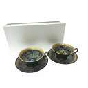 ▼▼【中古】Eclectique kaikai エクレクティック カイカイ 洋食器 カップ&ソーサー 2Pセット パテルナの風 ネイビー/ブラック Aランク