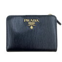 【中古】PRADA プラダ 2つ折り財布 ブラック Bランク