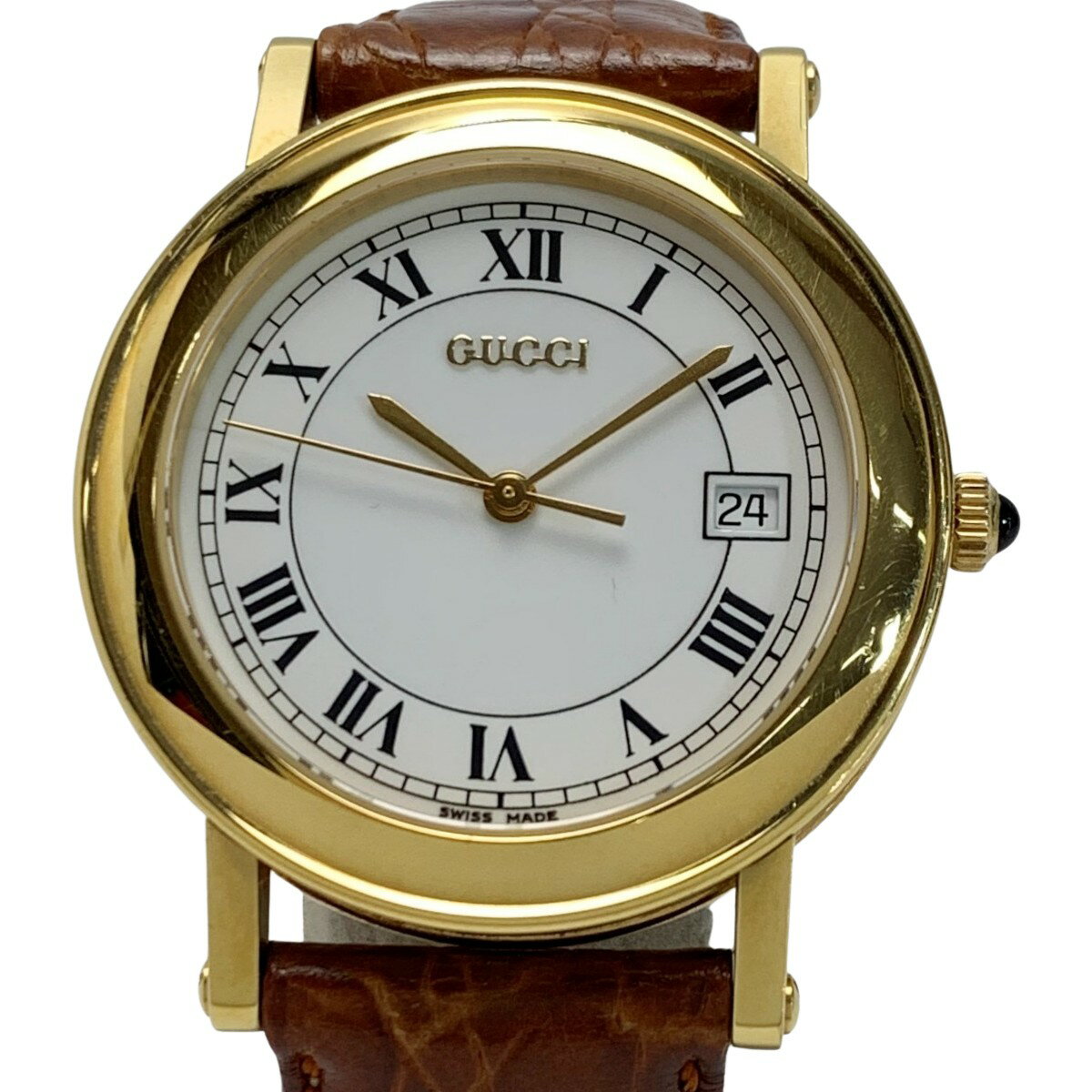 ☆☆【中古】GUCCI グッチ クォーツ レザーベルト ゴールドケース 7200M メンズ腕時計 Cランク