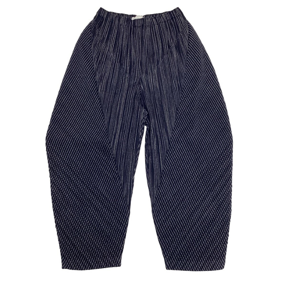 【中古】ISSEY MIYAKE イッセイミヤケ PLEATS PLEASE パンツ 変形 ストライㇷ゚ SIZE 3 PP63-JF741 ネイビー Bランク