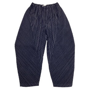 【中古】ISSEY MIYAKE イッセイミヤケ PLEATS PLEASE パンツ 変形 ストライㇷ゚ SIZE 3 PP63-JF741 ネイビー Bランク