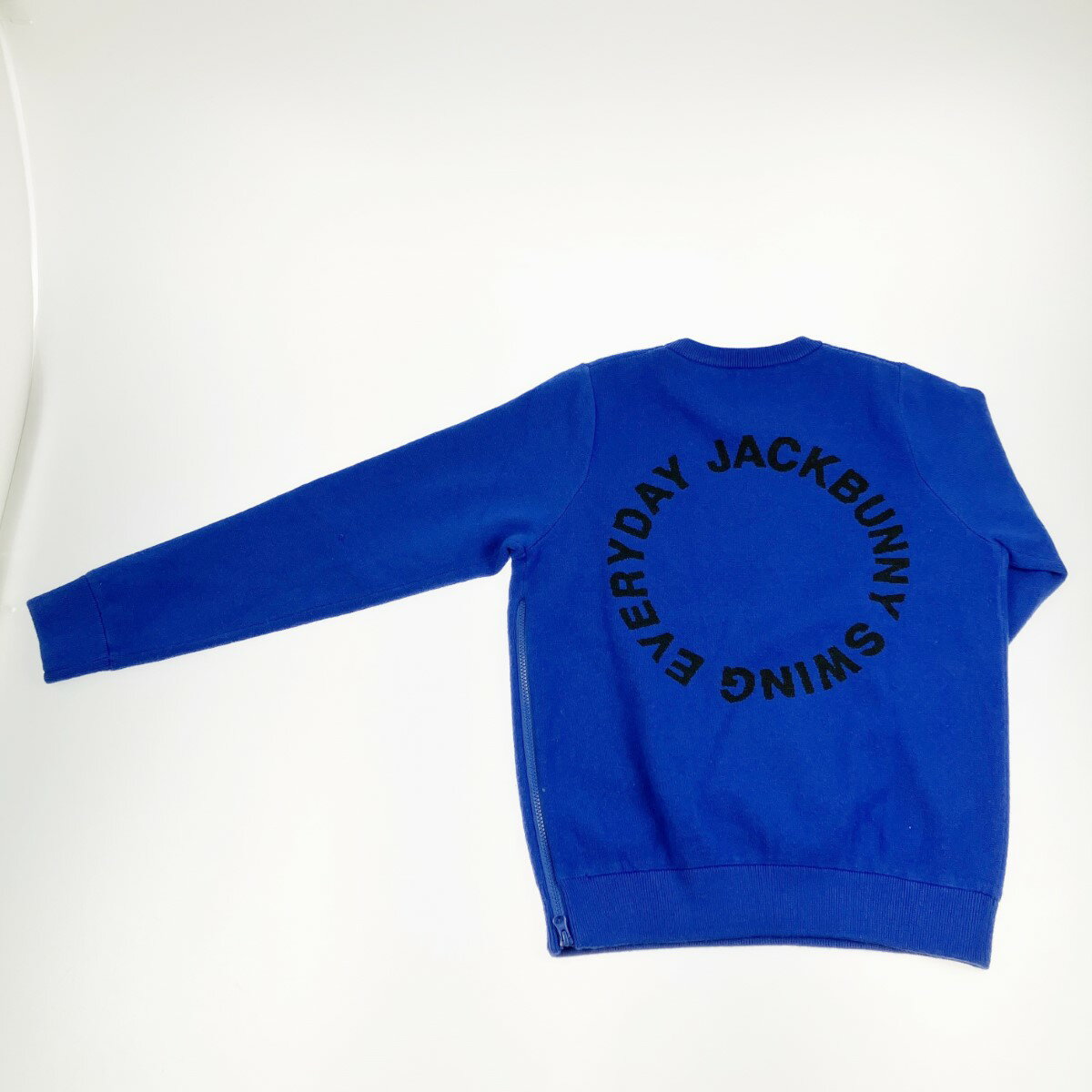 ▽▽【中古】Jack Bunny!! ジャックバニー レディース ゴルフウェア バックロゴ サイドファスナーニット size1 ブルー Bランク