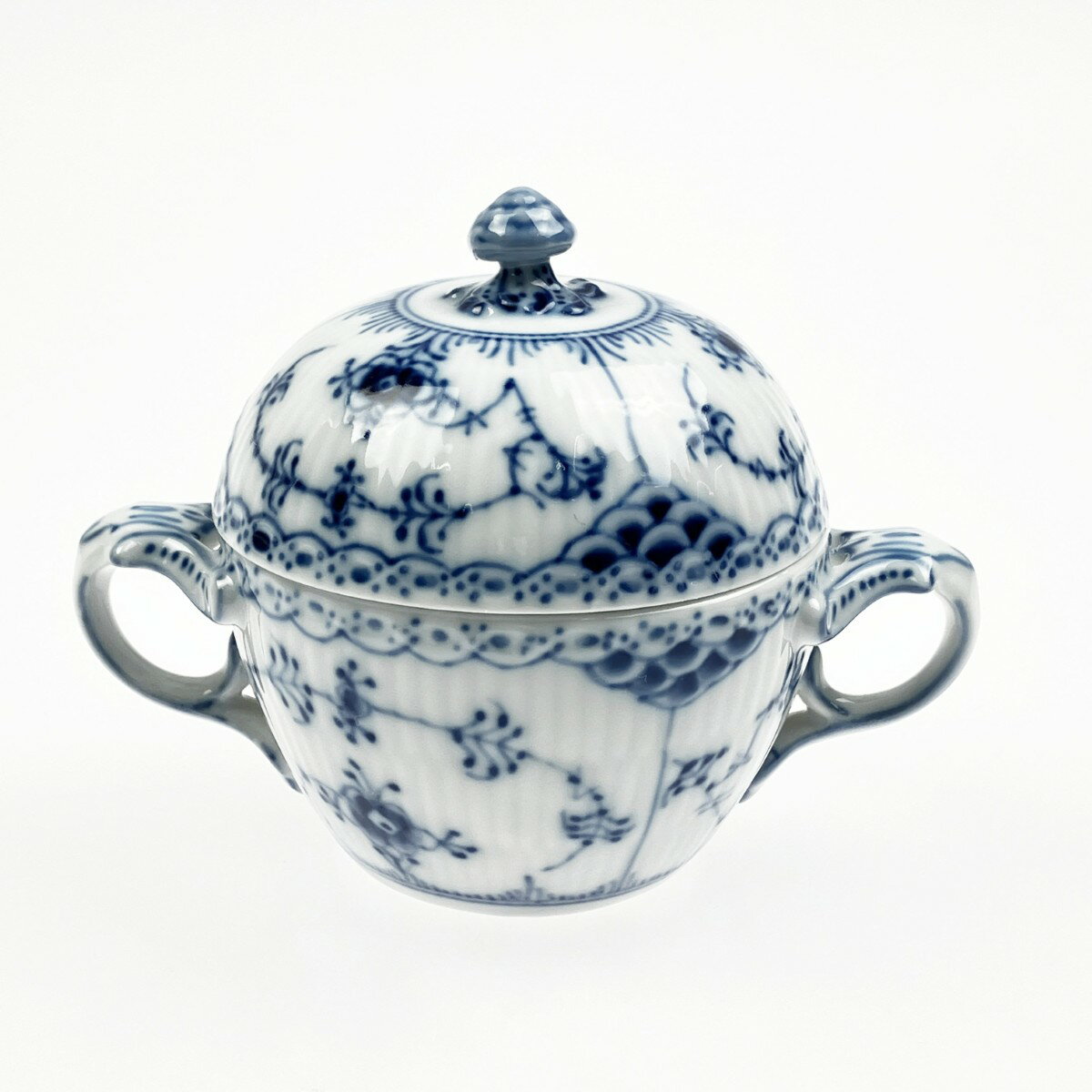 ▽▽【中古】ROYAL COPENHAGEN ロイヤル・コペンハーゲン ブルーフルーテッド ハーフレース シュガーポット 1985-91年代 Cランク