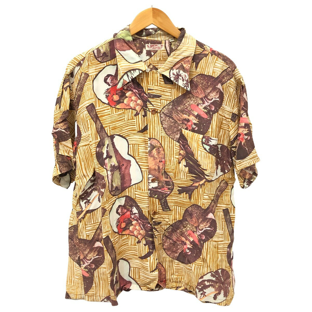 □□【中古】SUN SURF サンサーフ シャツ アロハシャツ SIZE L 古着 ベージュ Cランク