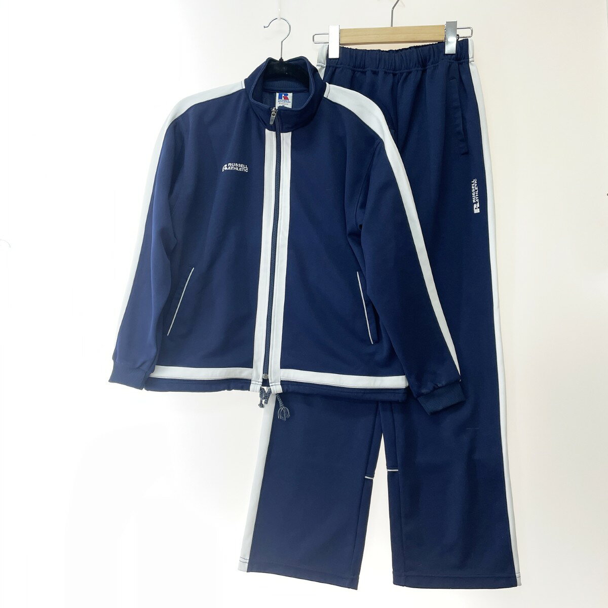 〇〇【中古】Russell Athletic レディース ジャージセットアップ サイズトップスMパンツL ネイビー Bラ..