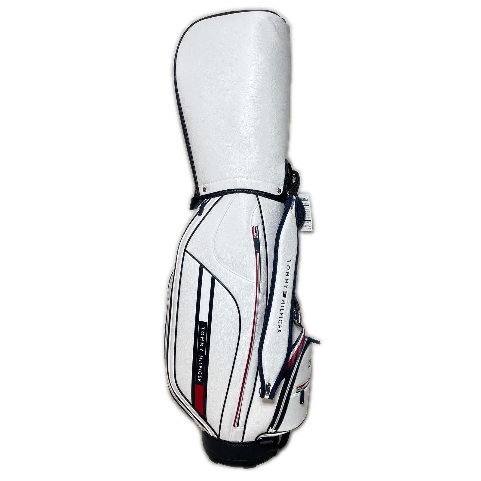 【中古】TOMMY HILFIGER トミーヒルフィガー キャディバッグ フラッグロゴ ホワイト 9.0型 5分割 3.8kg THMG5SC4 Aランク