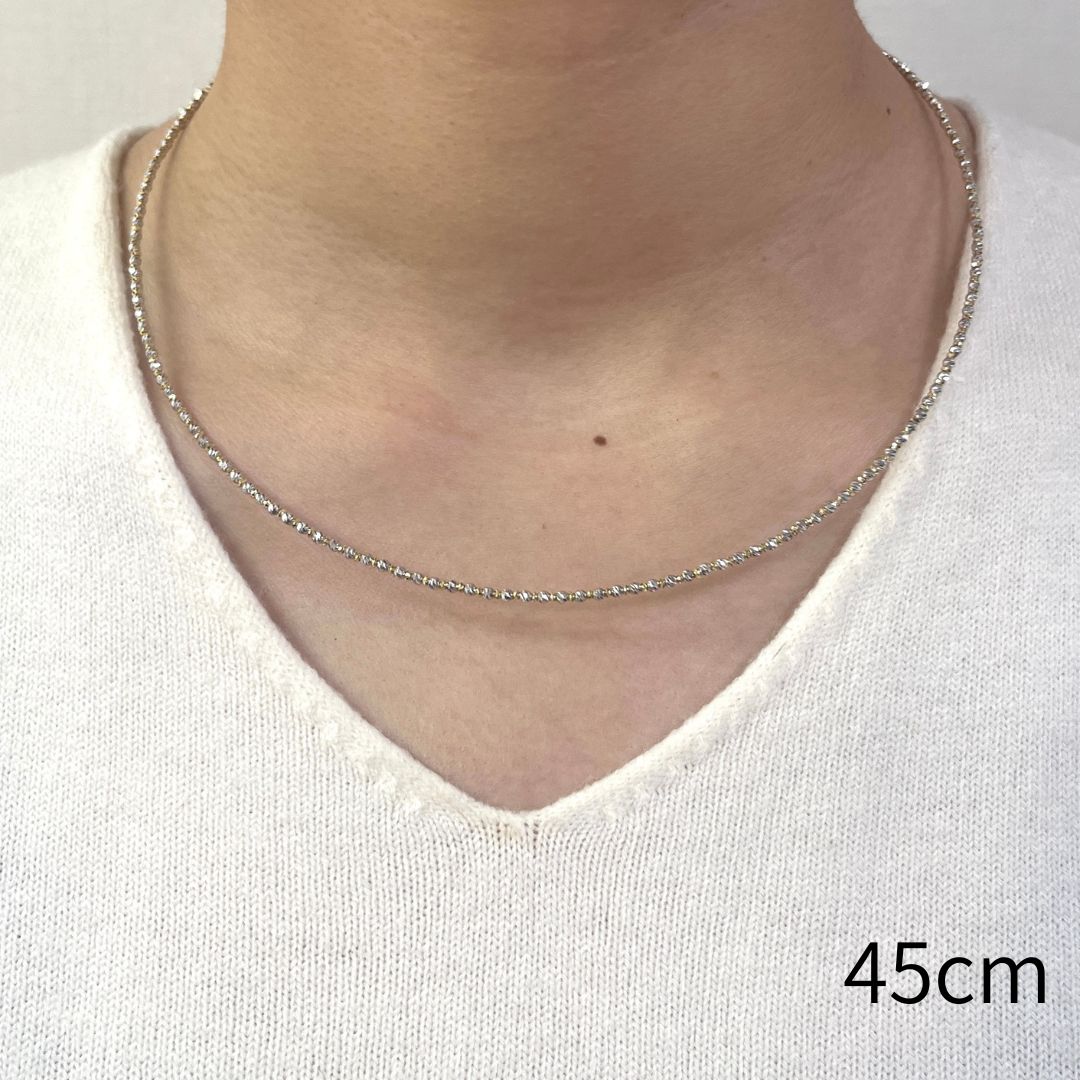 RMジュエリーのオメガ ネックレス K18 YG WG 幅1.9mm 45cm ミラーカットボール 18金 スライド式 レディース 女性 メンズ 男性 ジュエリー ネックレスチェーン 送料無料 【RMジュエリー】｜アングル3