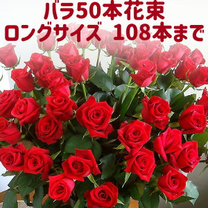 バラ 50本 花束 お祝 誕生日 歓送迎会 結婚式 還暦祝 60本 プロポーズ108本 100本 薔薇 サプライズ 深紅 赤いばら プレゼント 生花 ロングサイズ50cm