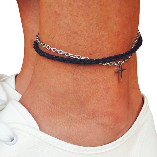 アンクレット クロス ライトニング アンクレット メンズアンクレット レディースアンクレット ペア 2連 メンズアクセサリー ビター シルバー ブラック ホワイ...