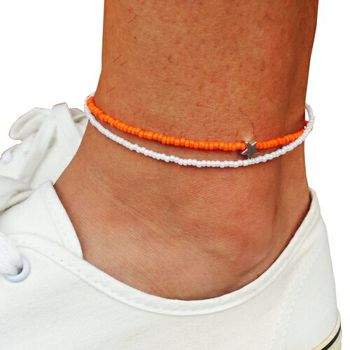 アンクレット ワンスターアンクレット メンズアンクレット レディースアンクレット ペア ビーズ 2連 スター 星 メンズアクセサリー シルバー チェーン オレン...