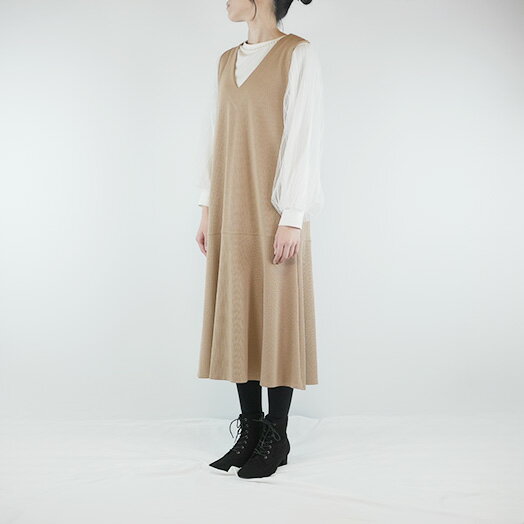 ワンピース ジャンスカ レディース ロングワンピース レイヤード Vネック カジュアル 旅行 おでけけ オフィス 大人 女性 かわいい 20代 30代 40代 50代 60代 体型カバー 美シルエット 楽ちん ニット 伸びる 春 夏 秋 冬