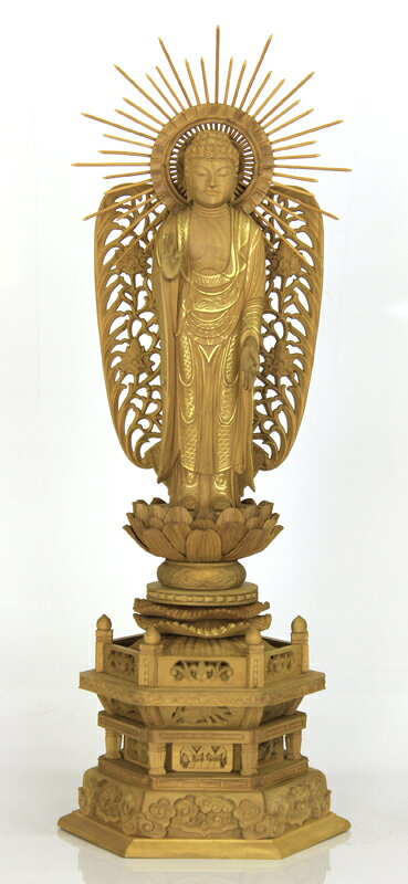 【スーパーSALE!10%OFF】仏像 【白壇製】 金泥 六角台座阿弥陀如来 5寸(高さ:360mm) 木彫 仏像販売 通販 高さカテゴリ:350mm〜399m...