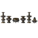 【六具足】 花鳥模様 黒光色 3.5寸/仏具 高級仏具 仏壇仏具 仏具セット