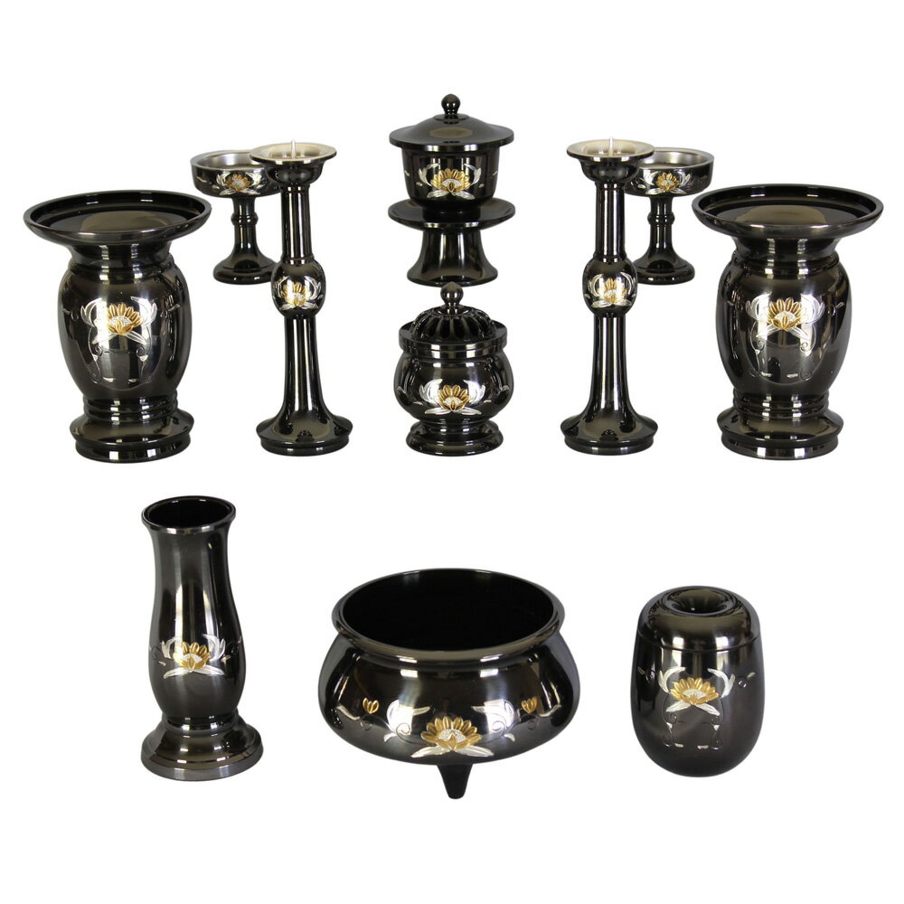 【スーパーSALE!10%OFF】【十一具足】 平安型 黒光ブロンズ 彫入 3寸/仏具 高級仏具 仏壇仏具 仏具セット