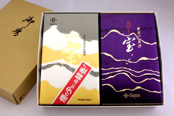 Rakuten - 【進物線香2箱セット】【紙箱入】宝シリーズ【ルビー】＆【ゴールド】【お線香 お供え物 贈答用 ギフト用】【楽ギフ_包装】【楽ギフ_のし宛書】
