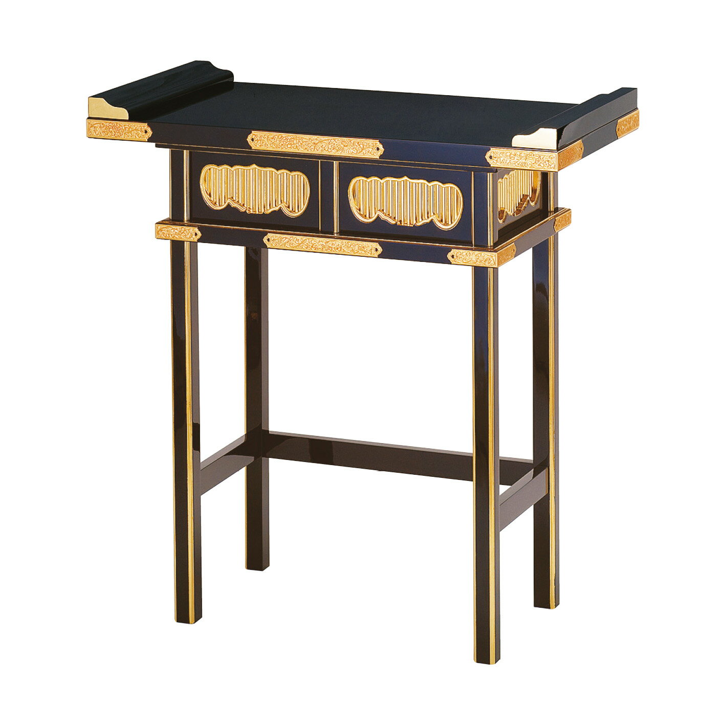 【スーパーSALE!10%OFF】固定式立焼香机筆返付DX 2.5尺 黒塗面金箔押 金具付 日本製 (1555-2501)