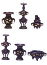 【六具足】 重目山茶花模様 宣徳色 4寸/仏具 高級仏具 仏壇仏具 仏具セット