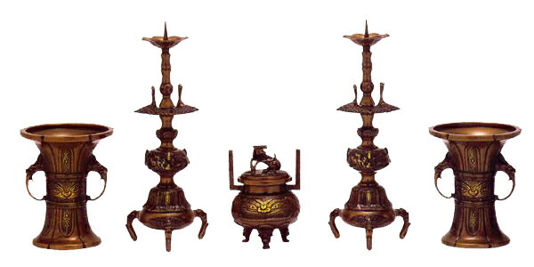 【スーパーSALE!10%OFF】【五具足】 木瓜菖蒲型 4.5寸/仏具 高級仏具 仏壇仏具 仏具セット