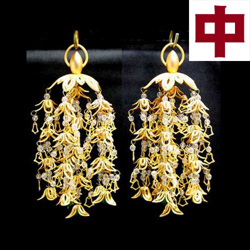 【スーパーSALE!10%OFF】真鍮 透し花瓔珞(ようらく ヨウラク 珱珞) (天然石水晶)消メッキ(1対) ヒスイ入 中(4号)