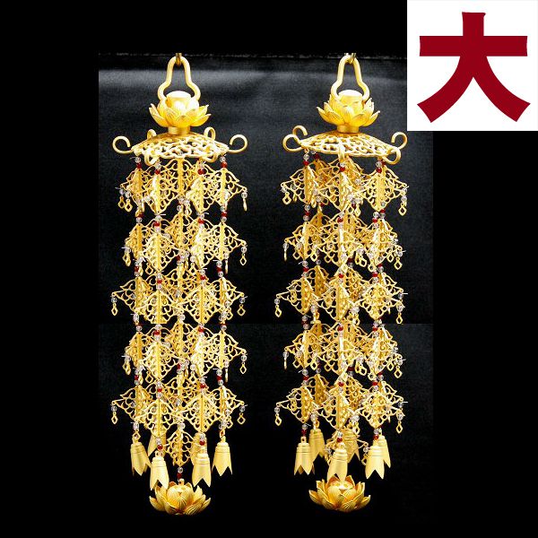 【スーパーSALE!10%OFF】銅地 雲透し三枠瓔珞(ようらく ヨウラク 珱珞) (天然石水晶仕立)消メッキ(1対) 天然石入 大(5号)(高さ26cm) 仏...