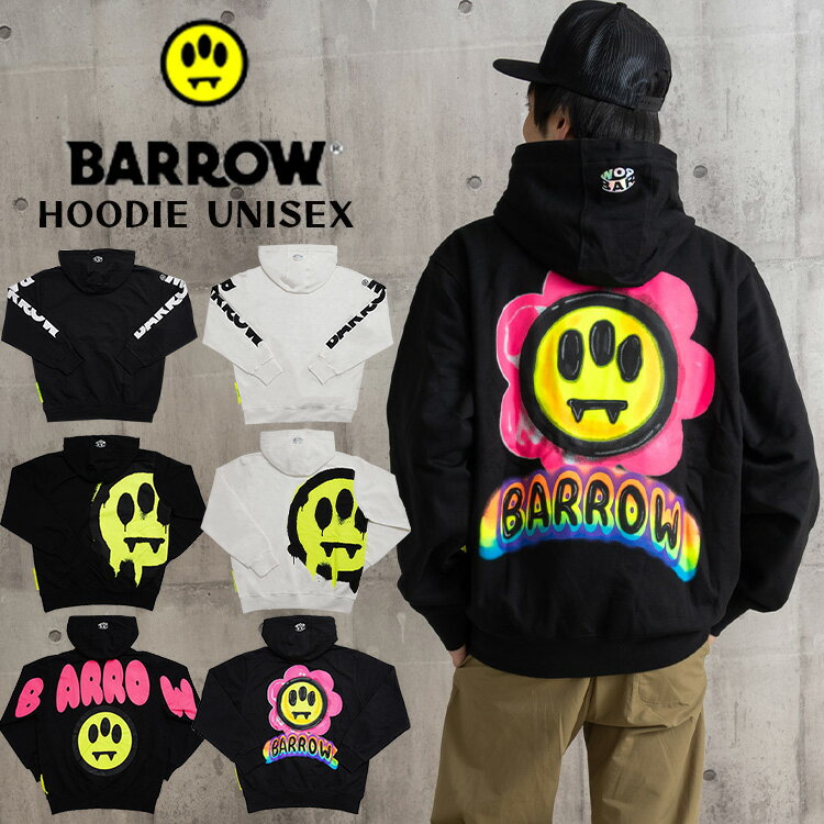 BARROW バロー バロウ パーカー フーディ ユニセックス メンズ レディース ロゴ 黒 ヘビーウェイト バックプリント ストリート プルオーバー オーバーサイズ ヘビーウェイト 黒