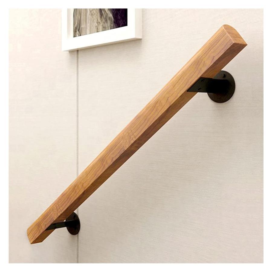 Rakuten - 階段用 手摺り 屋内屋外兼用型 階段てすり 滑り止め 安全，階段の手すり レールブラケット付き ノンスリップ木製手すり 屋内階段用 階段の手すり、壁に取り付け