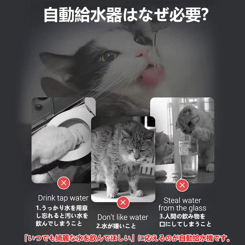 給水器 猫 犬 自動給水器 ペット 猫用 ペットウォーター 1.8L フィルター 大容量 貯水 超静音 ペット給水器 給水機 水 動物 水飲み器 日本語説明書 3