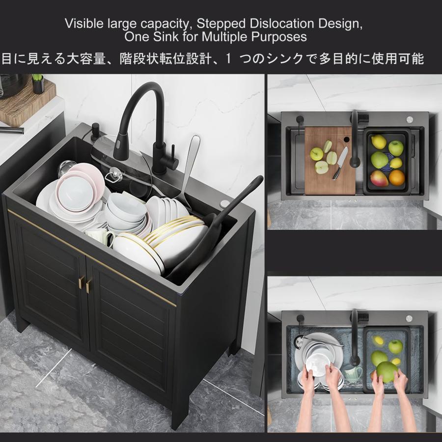 屋外シンク 黒流し台 ガーデンシンク ステンレスキッチンシンクキャビネット付き ...