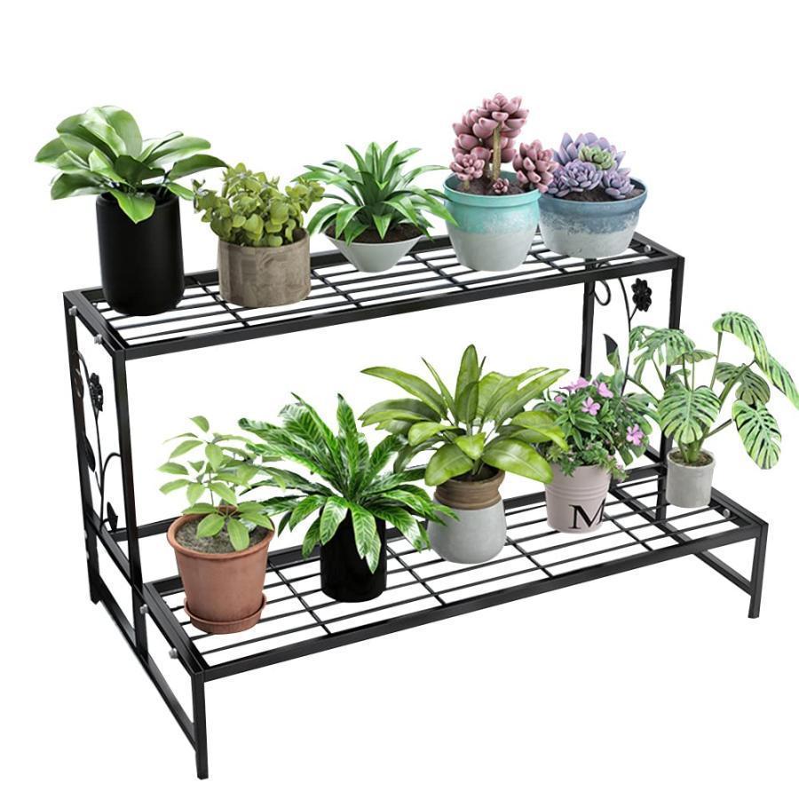 プランタースタンド アイアン 鉄製 アイビースタンド ガーデンラック 屋外 錆びない 2段 3段 横型 花台..