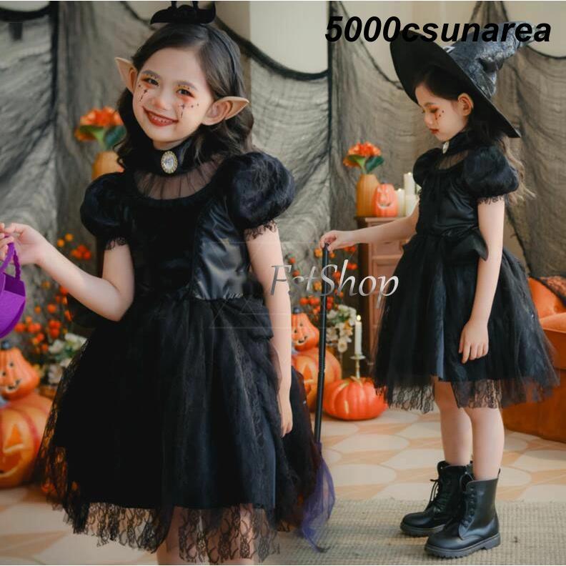 Halloween Goods - ハロウィン コスチューム衣装 半袖ワンピース 子供FCZY衣装 キッズ悪魔 魔女 巫女 吸血鬼 バンパイア FCZY 女の子 レース ジュニア エルフ 妖精 コスプ