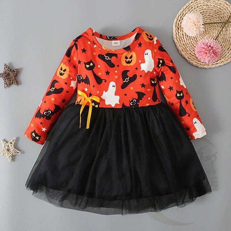 子供服 ハロウィン衣装 キッズ ワンピース 長袖 魔法使いの帽子 魔女 バット カワイイ 80 90 100 110 1..