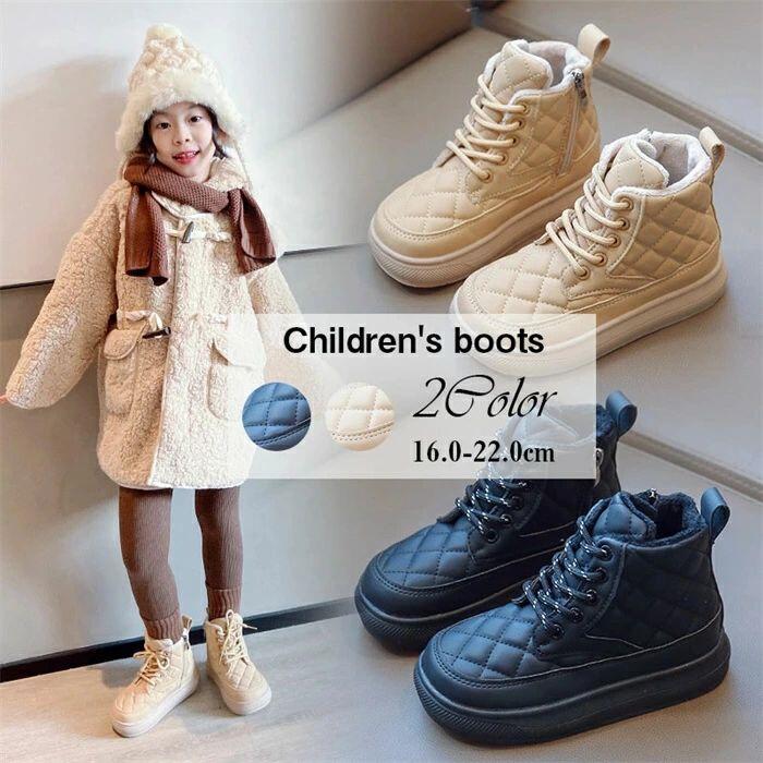 Shoes - あたっか キッズ ブーツ 子供ブーツ 女の子 男の子 冬 裏ボア ショートブーツ ボアシューズ 子供靴 ベビー ジュニア 学生 オシャレ 防滑 滑り止め お出かけ かわいい 可愛い プレゼント ブラック / カーキ色
