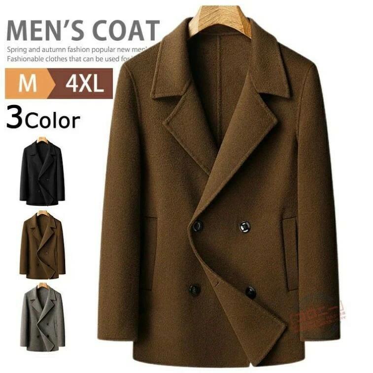樂天商城 - チェスターコート ダブル メンズ 暖かい 防寒コート 冬コート アウター ビジネスコート ダブルコート メルトン ジャケット ショート丈 おしゃれ あったか カジュアル ステンカラー ダブルチェスターコート 高級感 紳士服 通勤 通学 厚手 上品 秋冬 冬