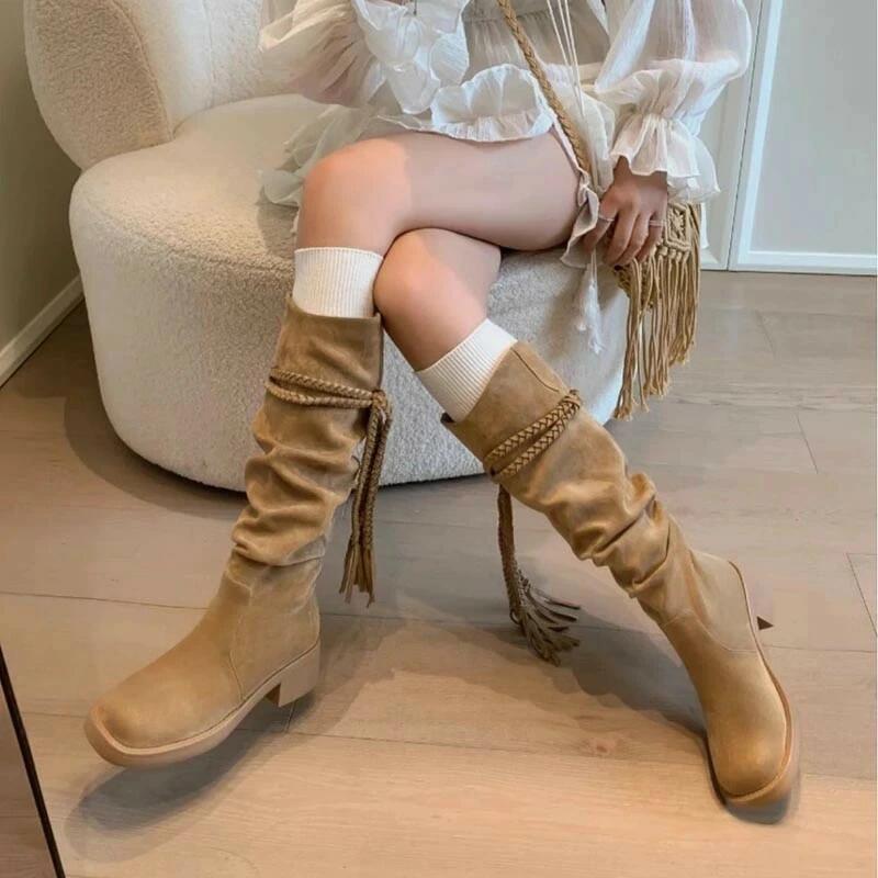 送料無料 ロングブーツ ブーツ レディース 靴 厚底 ロング丈 ブラック レディース 履きやすい 太ヒール 美脚 レディース 靴 ブーツ 厚底ブーツ ローヒール 太ヒール カジュアル シンプル ブーツ 痛くない ゆったり 疲れにくい フェミニン上品